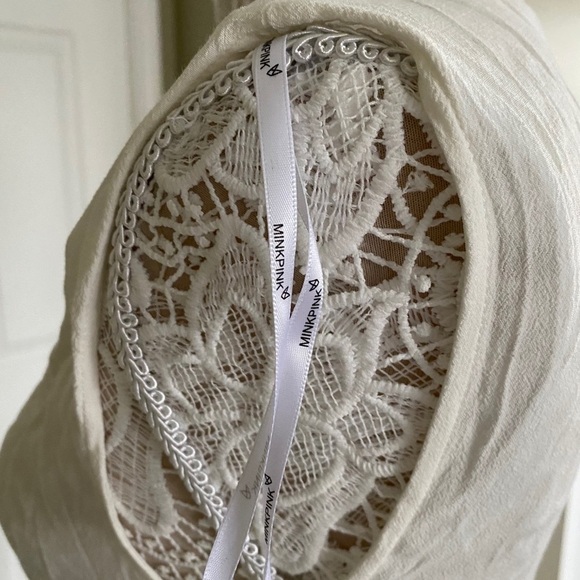 NWT Minkpink Top Tank white cropped bottom elastic summer v neck Y2K size S - Picture 6 of 8